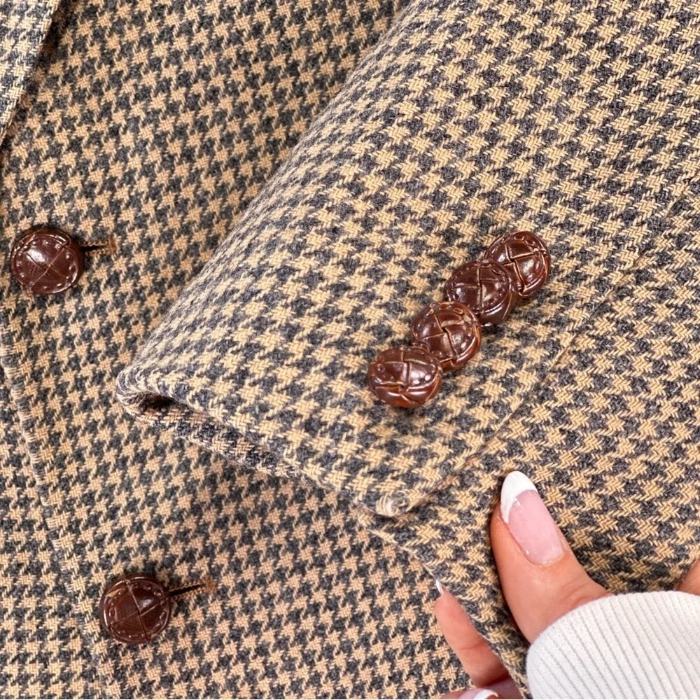 Lanvin Vintage Sport Coat Bonwit Teller Camel Hair Houndstooth Tan 40R